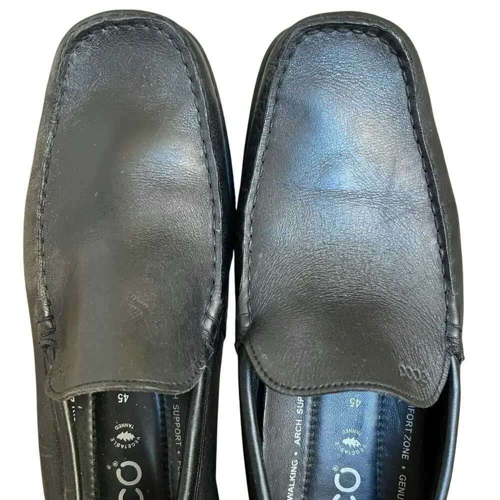 Ecco Black Leather Moc Driving Loafers Size 45 11-11.5 Slip On